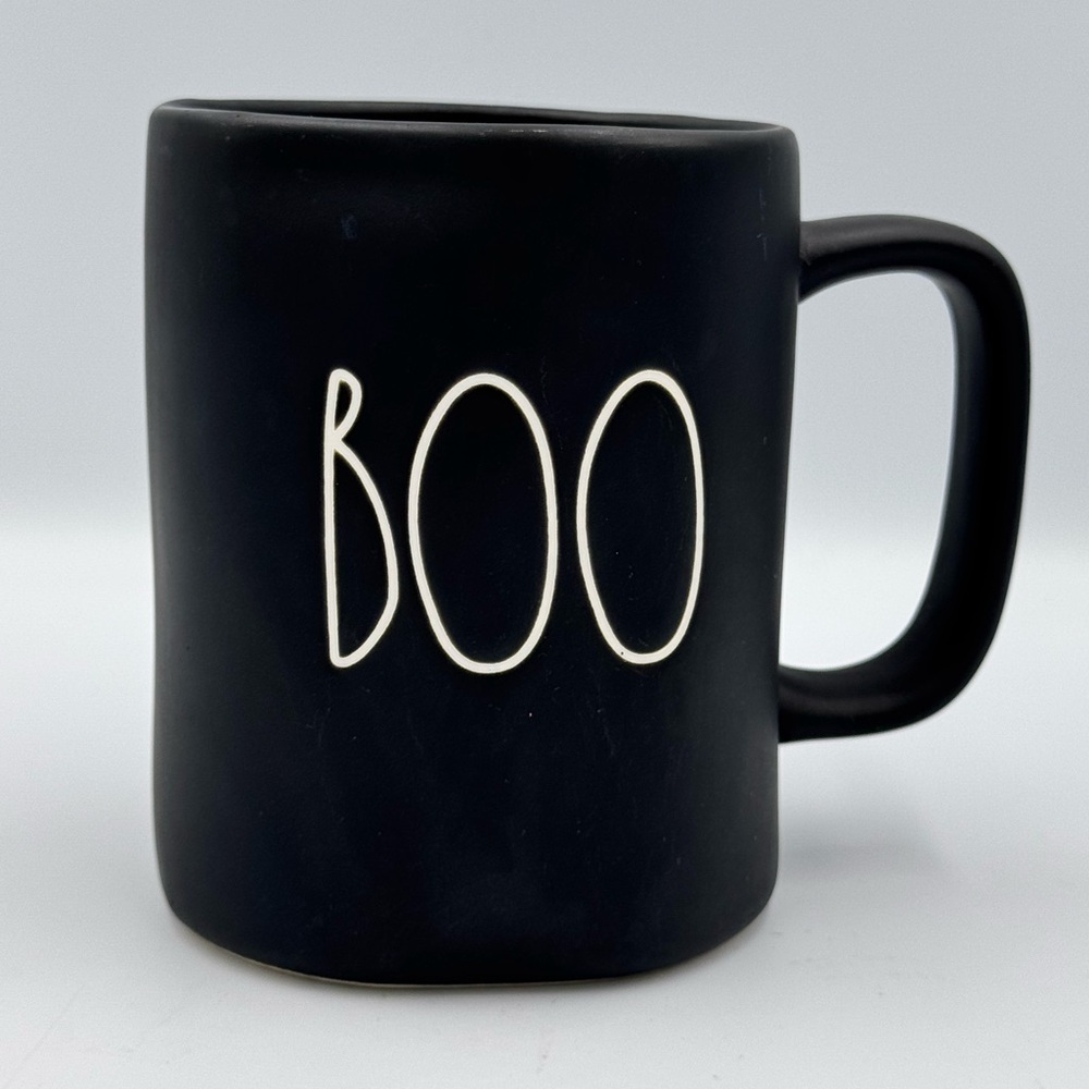Rae Dunn Black & White “Boo” Halloween Mug with Black Inside
